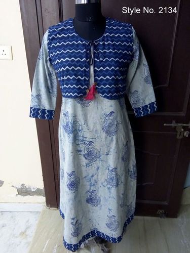 Jaipuri Kurtis - Rayon, 1346.2 mm Length, 3/4th Sleeve , Printed Pattern, Casual & Ethnic Styles for All Seasons (Rainy, Spring, Summer, Winter)