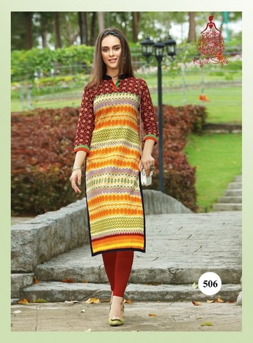Embroidered Kurtis - Cotton, Medium, Maroon, 52 Inch, Mandarin Neck | Floral Embroidery, Elegant Design, Comfortable Fabric, Perfect Fit, Three Quarter Sleeve