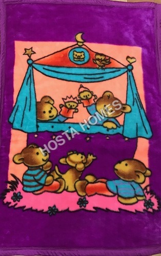 Purple Color With Cartoon Print Super Soft Baby Mink Blanket