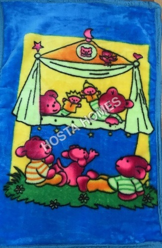 Royal Blue Cartoon Print Super Soft Baby Mink Blanket