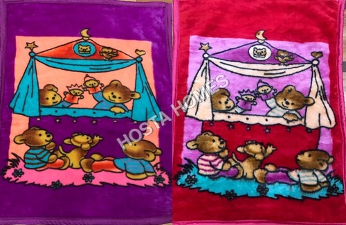 Cartoon Print Combo Super Soft Baby Mink Blanket With Red & Purple