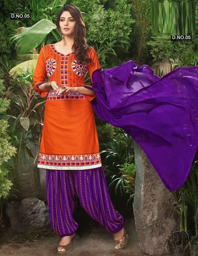 Orange & Purple Latest Designer Patiyala Salwar Kameez