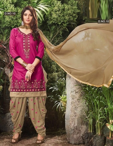 Magenta & Beige Long Sleeves Patiala Salwar Suit Wholesaler