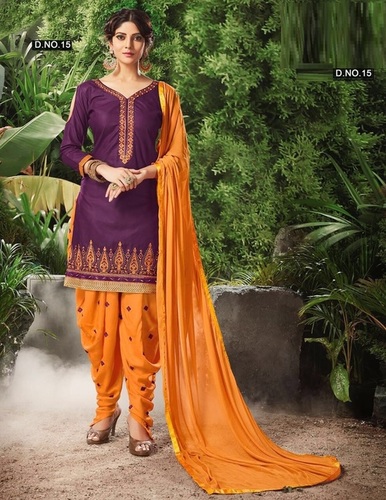 Designer Cotton Patiyala Suit - Wine & Yellow Color, Embroidered Details | Customizable Sizes 36-42, Matching Chiffon Dupatta
