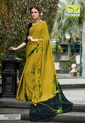 Green Stone Embellished Party Wear Crepe Sari