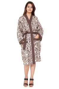 Brown Short Kimono Dress Hand Block Printed