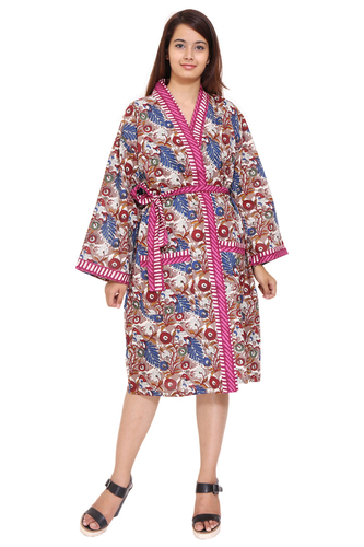 Washable Pink Short Cotton Kimono Robe