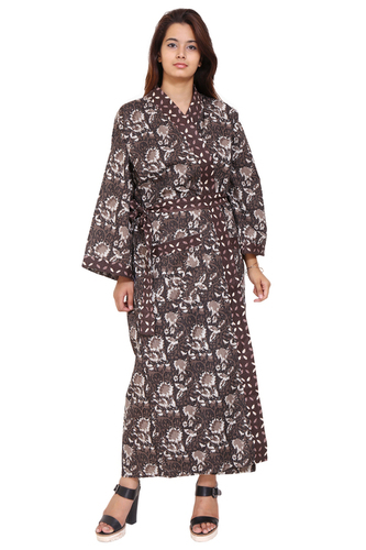 Brown Cotton Long Kimono Robe Browen