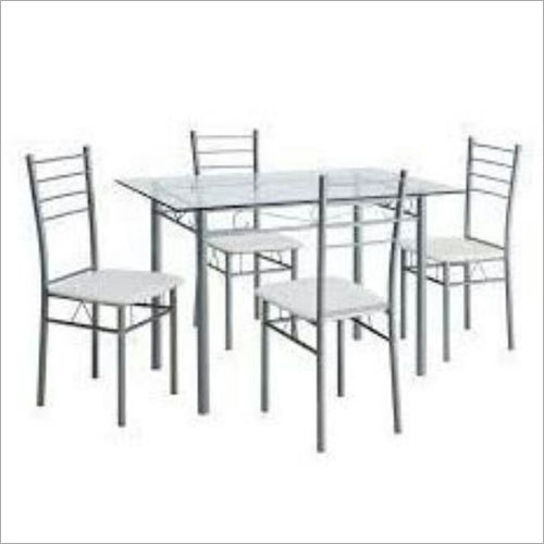 Dinner Table - Glass & Metal, 48x30x30 inches, Silver | Comfortable Seating, Durable Material, Easy Assembly, Space Saving, Stylish Design