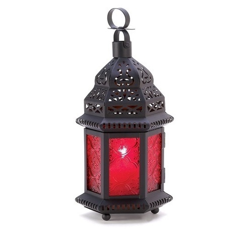 Gifts & Decor Red Glass Metal Moroccan Candle Holder Hanging Lantern