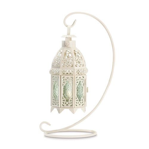 Gifts & Decor White Fancy Antique Lattice Candle Lantern with Stand