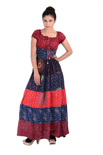 Rayon Mandala Long Dress - Rayon, Free Size, Multicolor | Plus Size, Washable, Short Sleeve, Printed Pattern, Casual Style for Spring and Summer