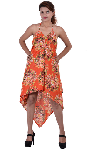 Plus Size Cotton Printed Beachwear Orange Point Dress