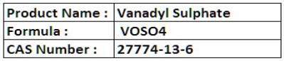 Vanadyl Sulphate - VOSO4, Crystalline, >99% Purity | Vanadium Source, Chemical Intermediate, Water Soluble, 25kg Bags