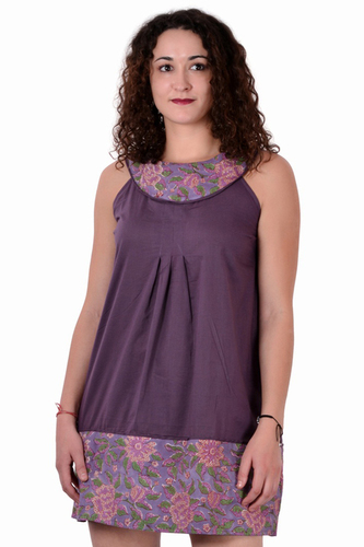 Washable Cotton Solid Drak Purple Party Wear Dress