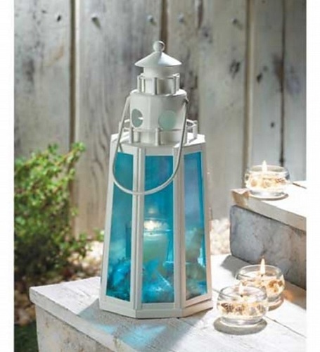 OCEAN BLUE LIGHTHOUSE LAMP CANDLE LANTERN