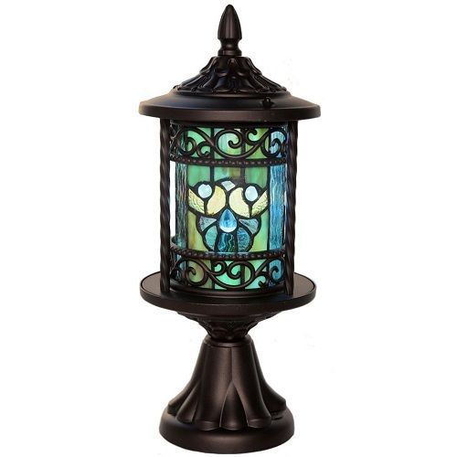 Ceramic River Of Goods 15088S Tiffany Style Stained Glass Led 17.75" H Outdoor Lantern, Swirling Shells