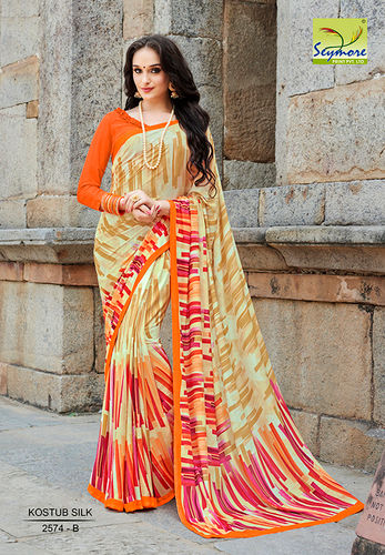 Buy Daily Wear Dark Yellow Printed Work Pure Crepe Saree Online From Surat  Wholesale Shop.