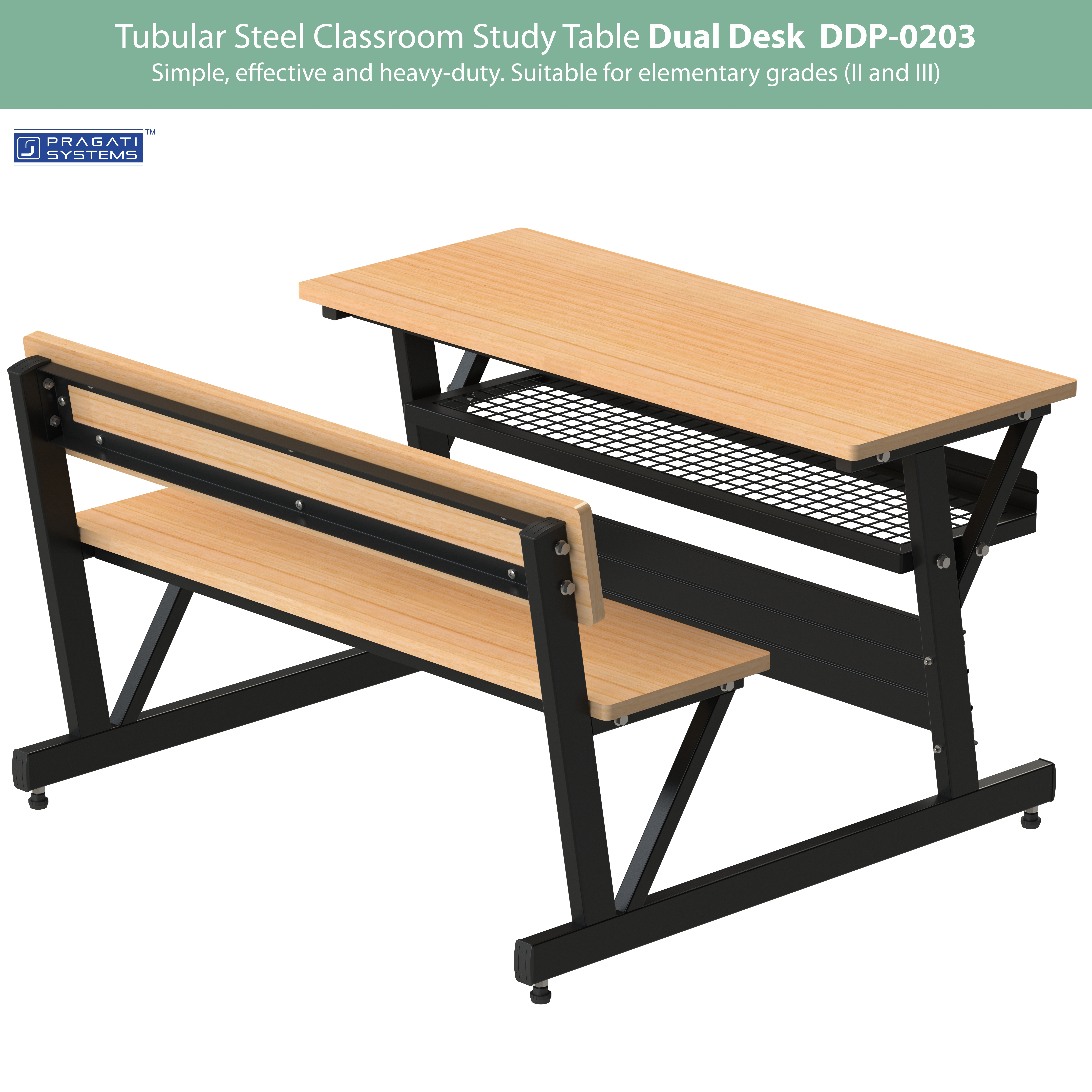 Tubular Steel Classroom Study Dual Desk DDP-0203