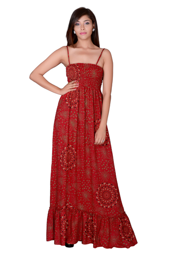 Plus Size Women Rayon Red Partywear Maxi Dress