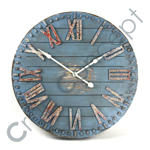 Roman Blue Painted Wall Clock - Metal & Wood Material, Eco-Friendly Design, Modern Aesthetic with Tripod Feet