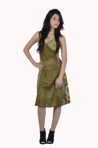 Washable Cotton Women Party Fit Green Dress