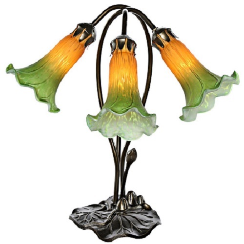 16"H Handpainted Glass 3 Lily Downlight Accent Lamp- Green/Amber By OTTO INTERNATIONAL