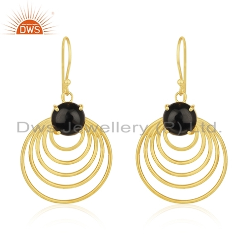 Natural Stone Gold Plated Designer Earring Size: 49 X 27 Mm