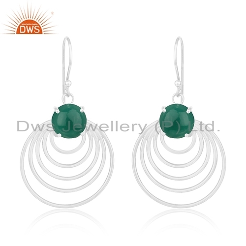 Wholesale Sterling Silver Green Onyx Gemstone Earrings Jewelry Size: 49 X 27 Mm