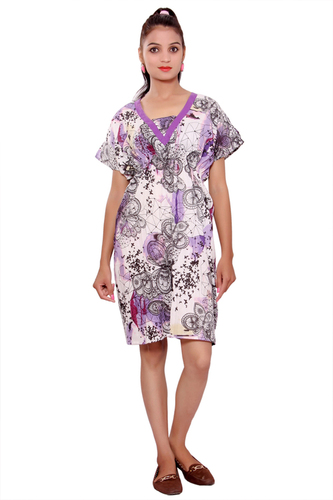Plus Size Cotton Women Fit And Flare Purple Dress