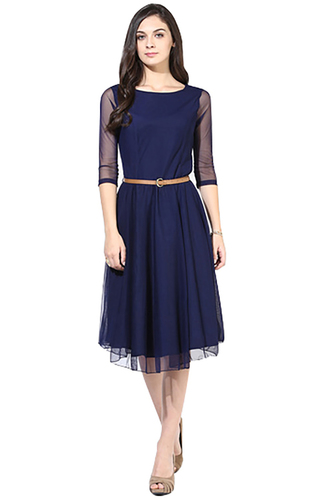 Washable Net Women A-Line Blue Dress