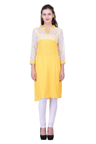 Plus Size Floral Mesh Lace Dress Solid Yellow Color Party Wear Kurti Casual Dress Jaipuri Kurti