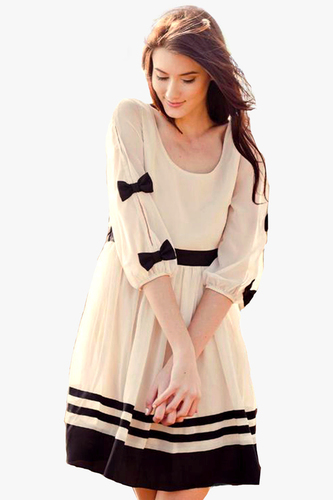 White Cute Dresses With Sleeves And Bows Casual Fusion Wear Dresses