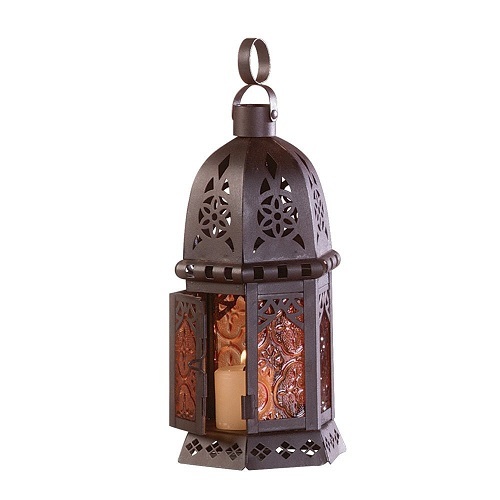 Gifts & Decor Moroccan Metal Amber Glass Candleholder Lantern Light