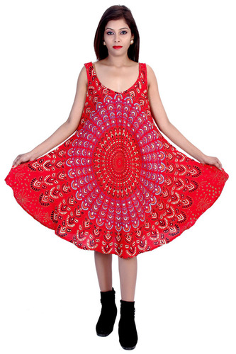 Plus Size Umbrella Dress Rayon Mandala Red Color Dress
