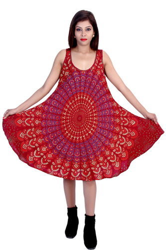 Plus Size Umbrella Dress Rayon Mandala Maroon Color Dress