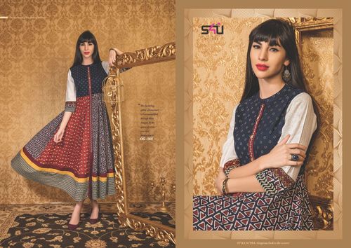 Cotton Rayon Kurti - L, XL, XXL, Navy Blue | Stylish Design, Comfortable, Elegant A-line Knee-Length