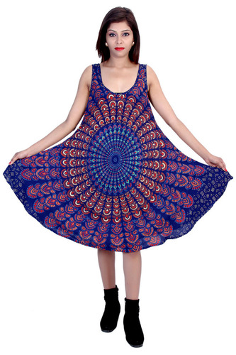 Washable Umbrella Dresses Mandala Blue Color Dress