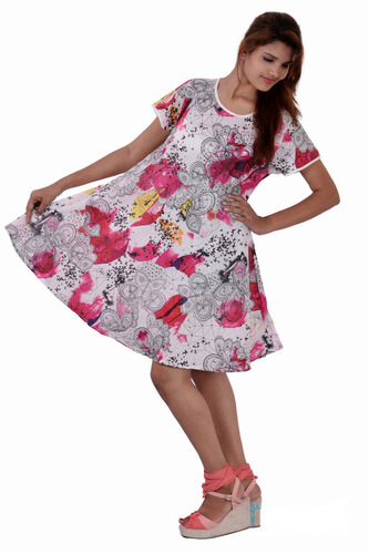 Plus Size Tie Dye Dress Cotton Printed Red Color Dresses