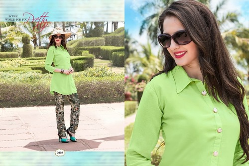 Silk Kurti - Fox Georgette Fabric, L XL Sizes, Light Green, Crep Silk Inner, Stylish Comfortable Elegant