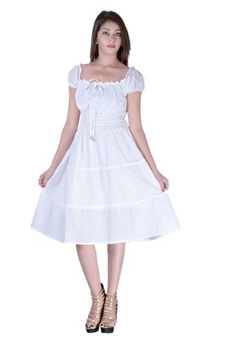 Plus Size Cotton Plain White Color Dress