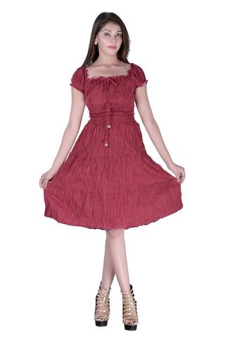 Plus Size Cotton Plain Maroon Color Dress