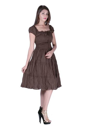 Cotton Dress - Free Size, Brown Color | Short Sleeve, Plus Size, Washable, Knee Length, Fit & Flare Style