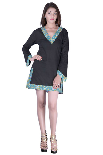 Plus Size Cotton Plain Black Color Dress