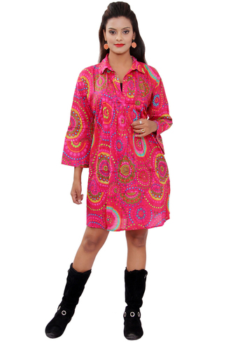 Washable Cotton Printed Pink Color Dress