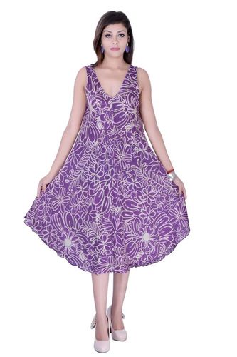 Plus Size Cotton Printed Purple Color Dress