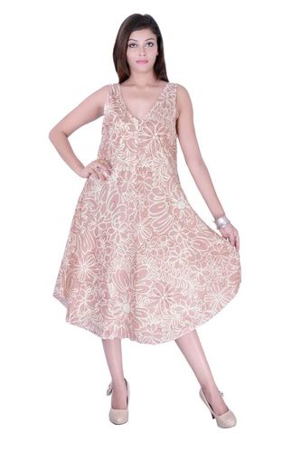 Plus Size Cotton Printed Brown Color Dress