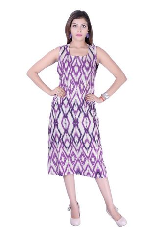 Sleeveless Cotton Printed Purple Color Dress