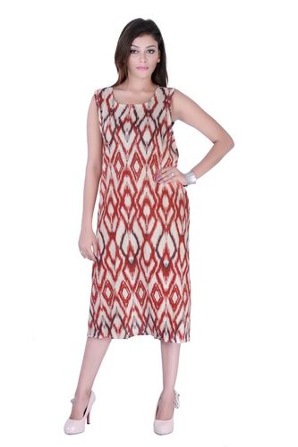 Cotton Printed Dress - Sleeveless Free Size in Red, Comfortable Plus Size Fit for Spring and Summer