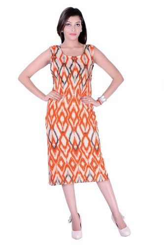 Plus Size Cotton Printed Orange Color Dress